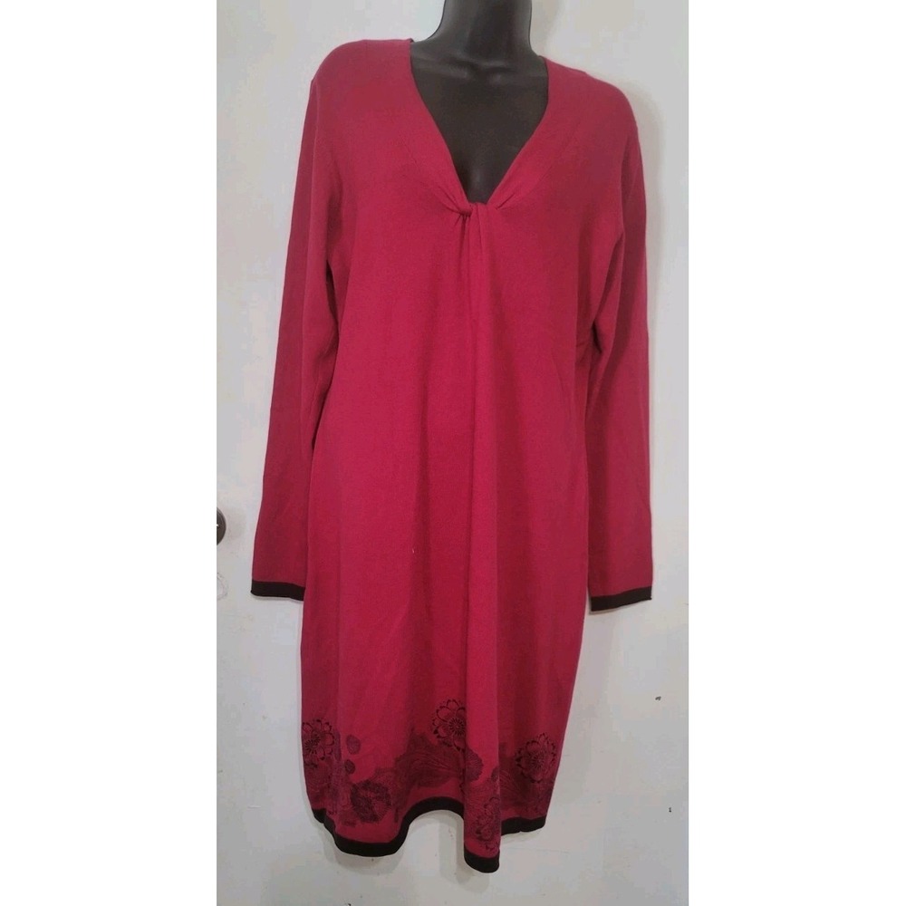 Title‎ Nine Pink & Floral Twist V-Neck Mobetta 60 Knit Sweater Dress Women Large